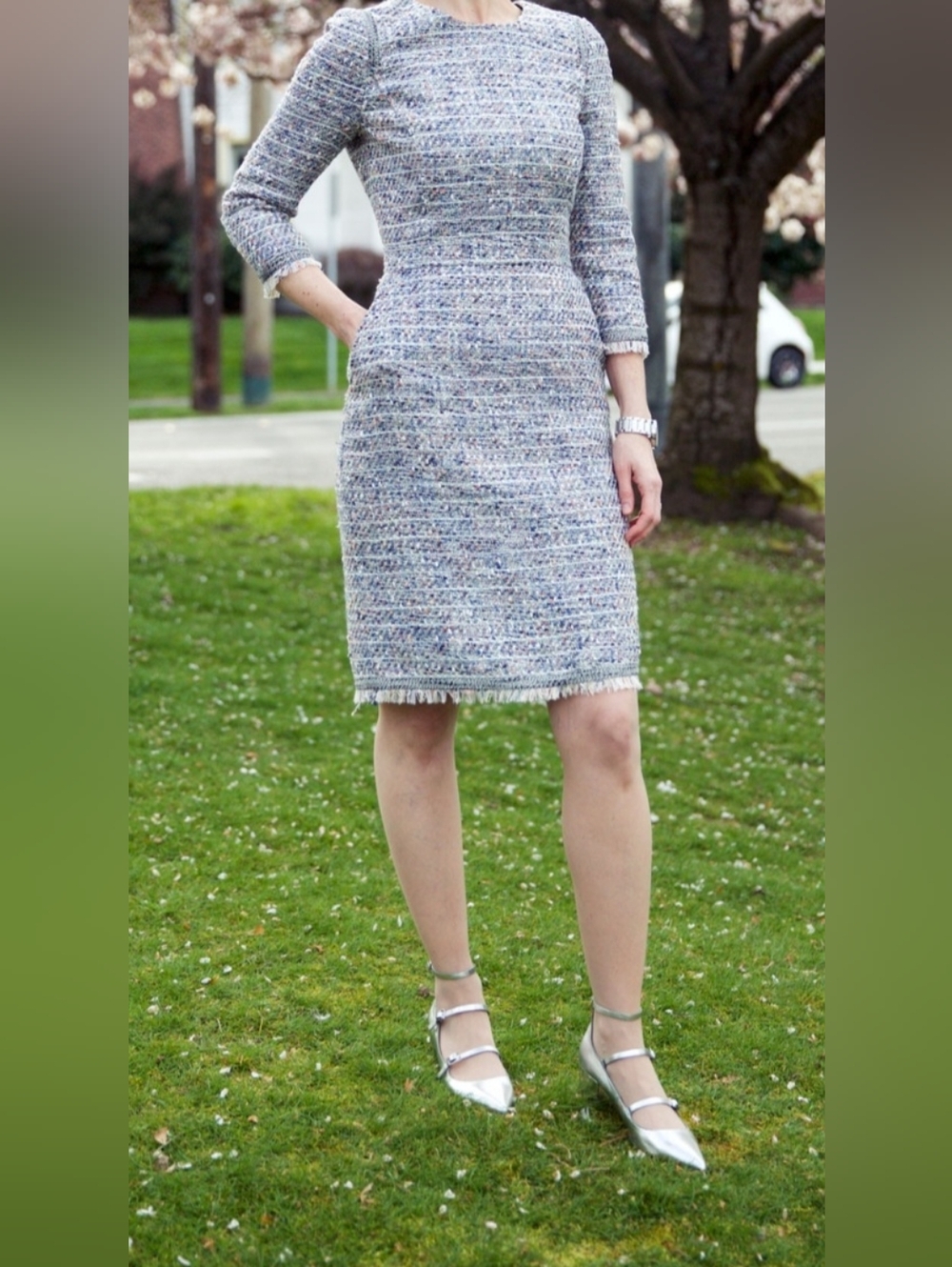 🤍 J.  Crew Tweed Fringe Dress